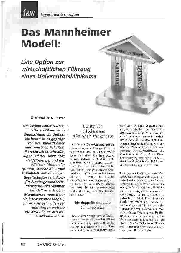 Vorschauseite 1: Das Mannheimer Modell:. Eine Option zur wirtschaftlichen Führung eines Universitätsklinikums