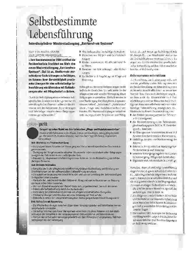 Vorschauseite 1: Selbstbestimmte LebensführungInterdisziplinärer Masterstudiengang Barrierefreie Systeme