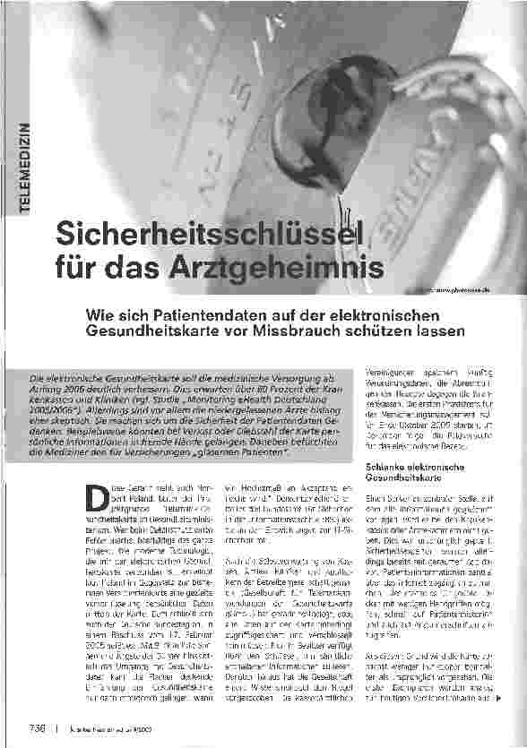Vorschauseite 1: Sicherheitsschlüssel für das ArztgeheimnisWie sich Patientendaten auf der elektronischen Gesundheitskarte vor Missbrauch schützen lassen