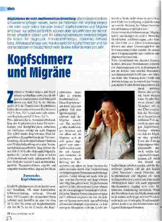 Vorschauseite 1: Kopfschmerz und Migräne Möglichkeiten der nicht-medikamentösen Behandlung