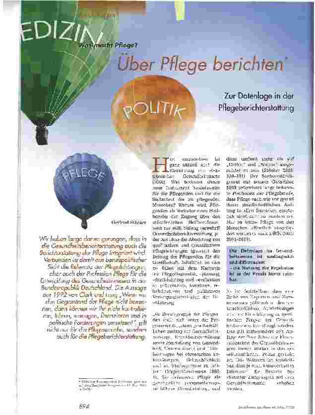 Vorschauseite 1: Über Pflege berichtenZur Datenlage in der Pflegeberichterstattung