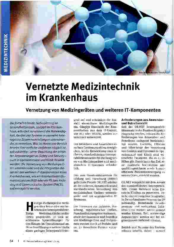 Vorschauseite 1: Vernetzte Medizintechnik im Krankenhaus Vernetzung von Medizingeräten und weiteren IT-Komponenten