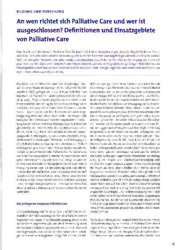 Vorschauseite 1: An wen richtet sich Palliative Care und wer ist ausgeschlossen? Definitionen und Einsatzgebiete von Palliative Care