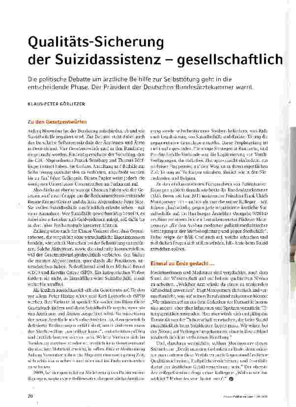 Vorschauseite 1: Qualitäts-Sicherung der Suizidassistenz - gesellschaftlich