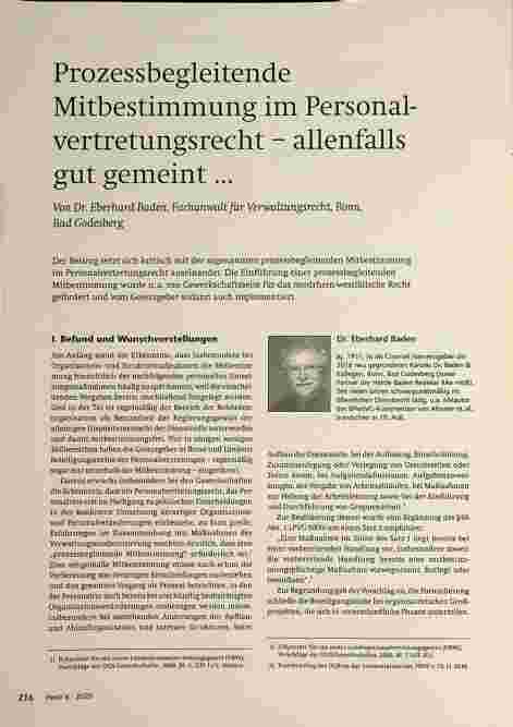 Vorschauseite 1: Prozessbegleitende Mitbestimmung im Personalvertretungsrecht - allenfalls gut gemeint. ..