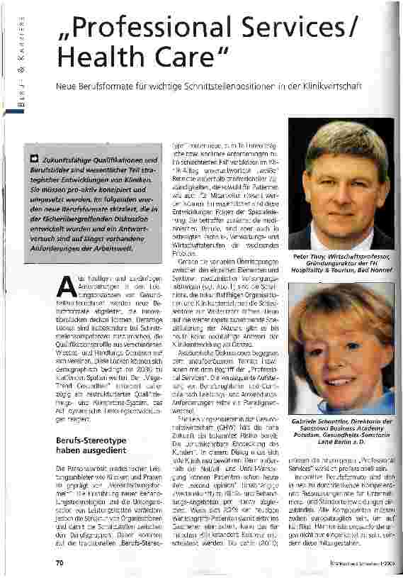 Vorschauseite 1: Professional Services/ Health CareNeue Berufsformate für wichtige Schnittstellenpositionen in der Klinikwirtschaft