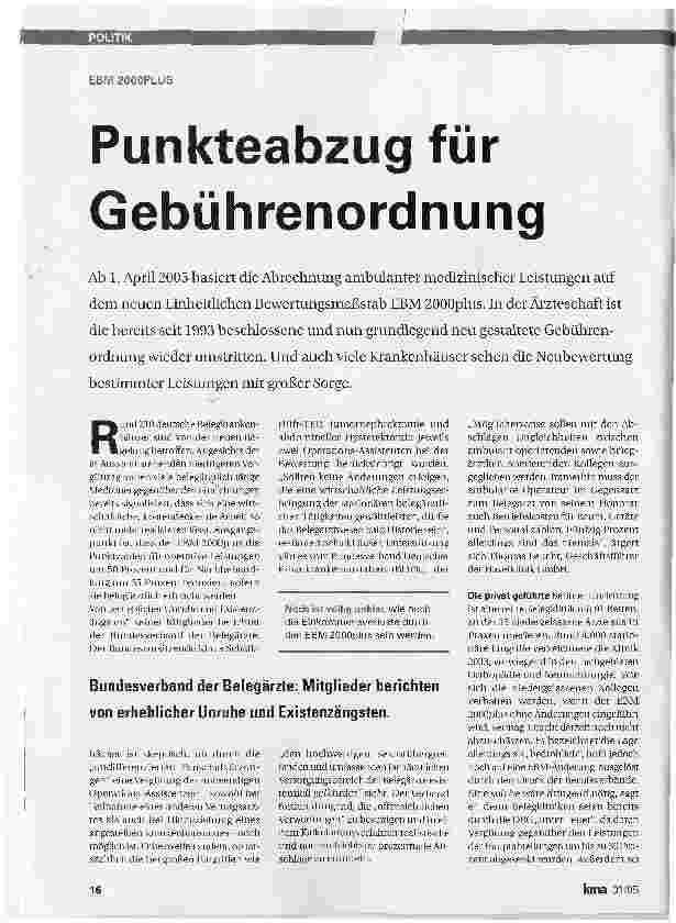 Vorschauseite 1: EBM 2000PLUS. Punkteabzug für Gebührenordnung