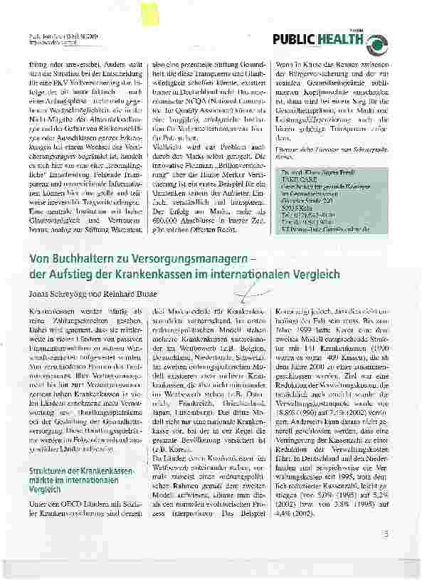 Vorschauseite 1: Von Buchhaltern zu Versorgungsmanagern -der Aufstieg der Krankenkassen im internationalen Vergleich