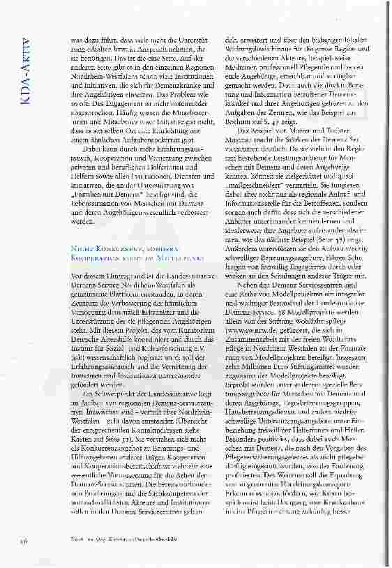 Vorschauseite 2: VERNETZUNG UND KOOPERATION FÜR EINE BESSERE LEBENSQUALITÄT VON MENSCHEN MIT DEMENZ