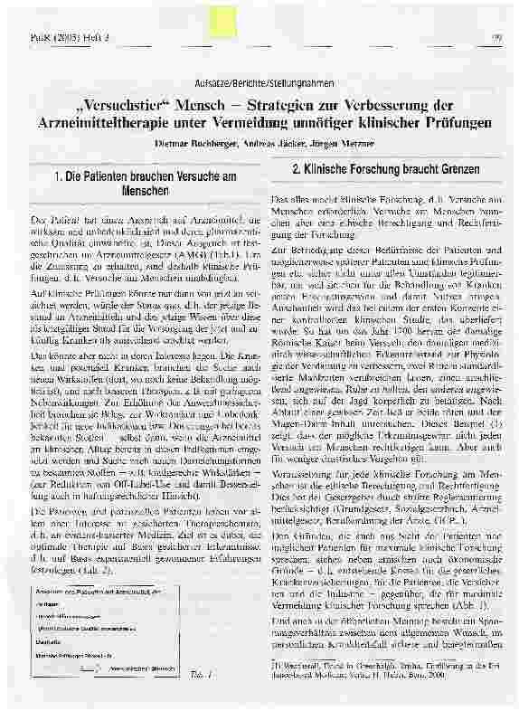 Vorschauseite 1: Versuchstier Mensch - Strategien zur Verbesserung der Arzneimitteltherapie unter Vermeidung unnötiger klinischer Prüfungen