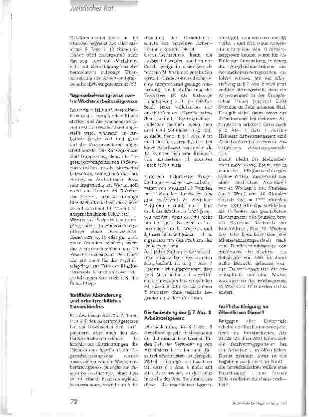 Vorschauseite 3: Die Auswirkungen des neuen Arbeitszeitgesetzes auf den Pflegedienst