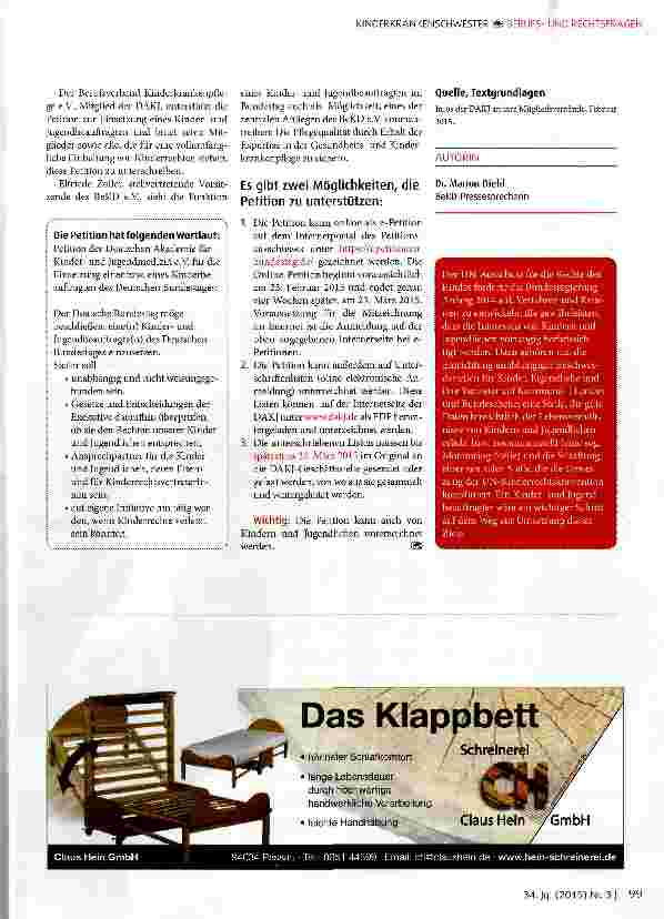 Vorschauseite 2: Berufsverband unterstützt DAKJ-Petition. Im Fokus: Rechte von Kindern und Jugendlichen