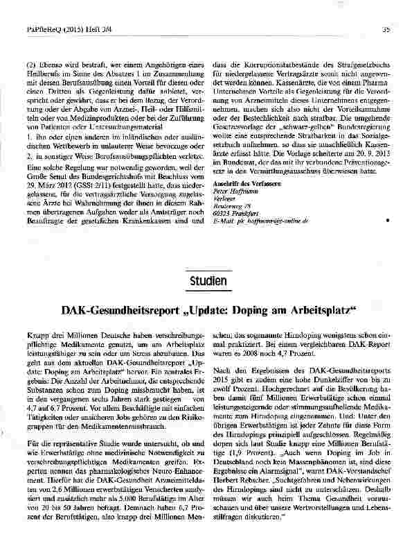 Vorschauseite 1: DAK-Gesundheitsreport „Update: Doping am Arbeitsplatz