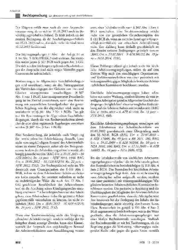 Vorschauseite 4: Zur Jahressonderzahlung nach den AVR-Diakonie AVR DW EKD Anl. 14 zu § 14 Abs. 3; BGB § 307, § 310 Abs. 4; GG Art. 3 Abs. 1