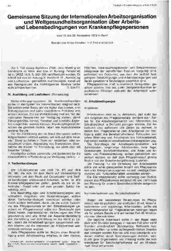 Vorschauseite 1: Gemeinsame Sitzung der Internationalen Arbeitsorganisation und WHO über Arbeitsund Lebensbedingungen von Krankenpflegepersonen