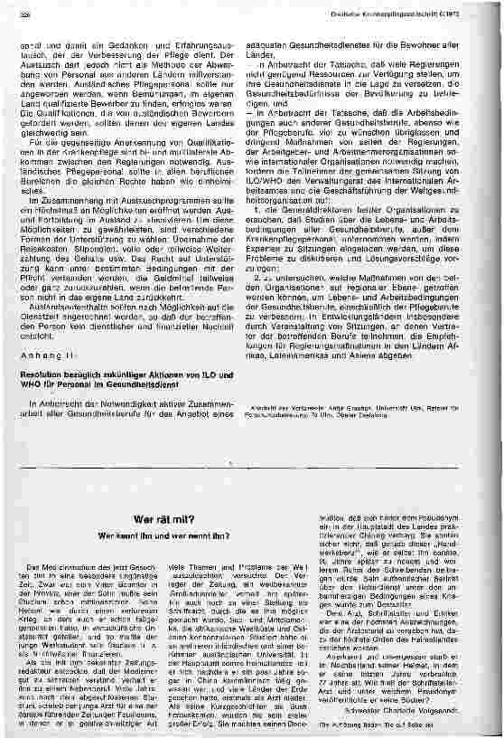Vorschauseite 3: Gemeinsame Sitzung der Internationalen Arbeitsorganisation und WHO über Arbeitsund Lebensbedingungen von Krankenpflegepersonen