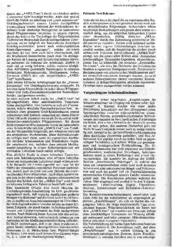 Vorschauseite 2: Sicherheit im Umgang mit Zytostatika Empfehlungen für Schutzmaßnahmen und Kommentar zur Lage