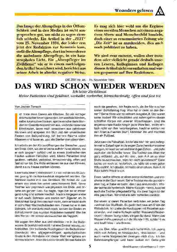 Vorschauseite 1: Das wird schon wieder werden Ich leiste Zivildienst. Meine Patienten sind gelähmt, verkalkt, verkrebst, hirnschwündig, offen und fast tot