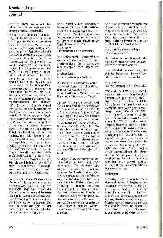 Vorschauseite 5: Hämofiltration, Hämodiafiltration, Biofiltration Methodik und Indikation bei kontinuierlichen Nierenersatzverfahren auf der Intensivstation Teil 2