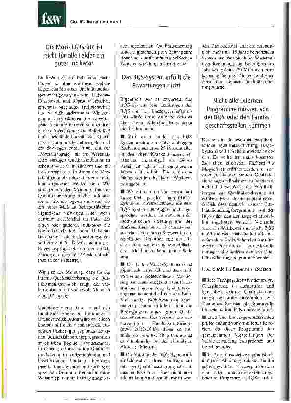 Vorschauseite 3: Mehr Wettbewerb in der QualitätsberichterstattungPraxiserfahrung mit der ersten Serie verpflichtender Qualitätsberichte in 39 Krankenhäusern