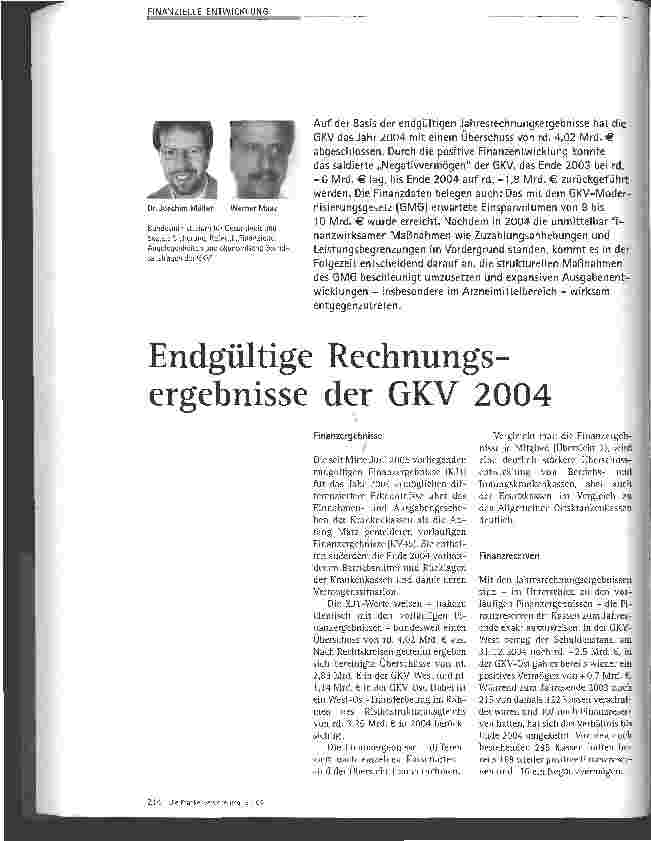 Vorschauseite 1: Endgültige Rechnungsergebnisse der GKV 2004