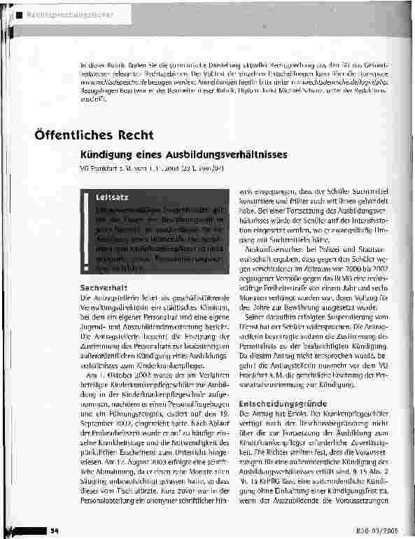 Vorschauseite 1: Öffentliches RechtKündigung eines Ausbildungsverhältnisses