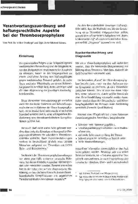 Vorschauseite 1: Verantwortungszuordnung und haftungsrechtliche Aspekte bei der Thromboseprophylaxe