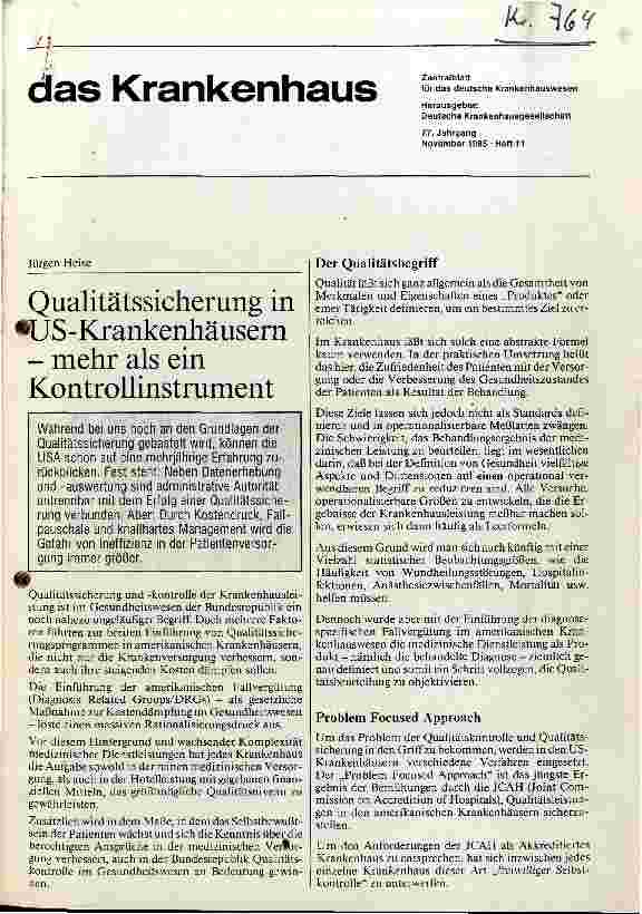 Vorschauseite 1: Qualitätssicherung in US-Krankenhäuser - mehr als ein Kontrollinstrument