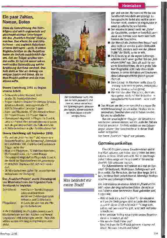Vorschauseite 2: Das Frankfurt-Projekt Frankfurter SeniorInnen erleben ihre Stadt. .. und wir BetreuerInnen stellen fest, daß manche(r) von uns heute an gleicher Stelle seinen Apfelwein trinkt