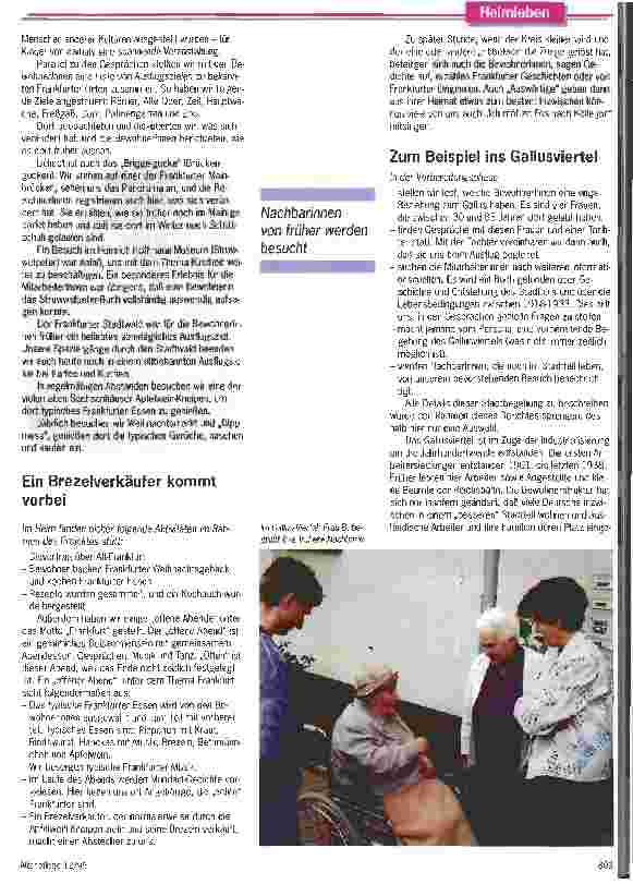 Vorschauseite 6: Das Frankfurt-Projekt Frankfurter SeniorInnen erleben ihre Stadt. .. und wir BetreuerInnen stellen fest, daß manche(r) von uns heute an gleicher Stelle seinen Apfelwein trinkt