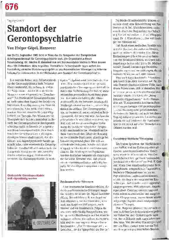 Vorschauseite 1: Standort der Gerontopsychiatrie Tagungsbericht
