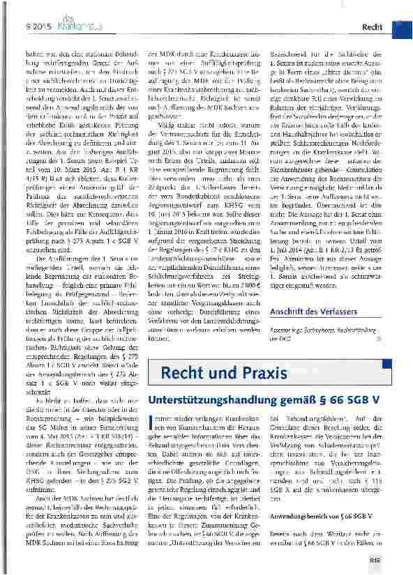 Vorschauseite 1: Unterstützungshandlung gemäß § 66 SGB V