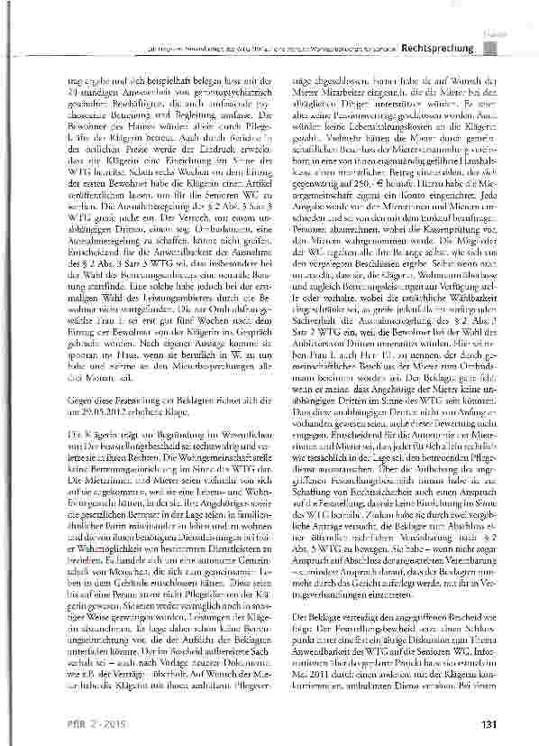 Vorschauseite 4: Zur Frage der Anwendbarkeit des WTG NW auf eine betreute Wohngemeinschaft für SeniorenWTG § 2 Abs. 1 und Abs. 3