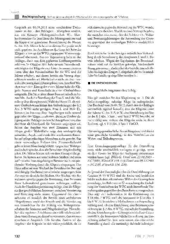Vorschauseite 5: Zur Frage der Anwendbarkeit des WTG NW auf eine betreute Wohngemeinschaft für SeniorenWTG § 2 Abs. 1 und Abs. 3
