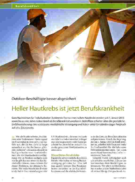 Vorschauseite 1: Outdoor-Beschäftigte besser abgesichert Heller Hautkrebs ist jetzt Berufskrankheit