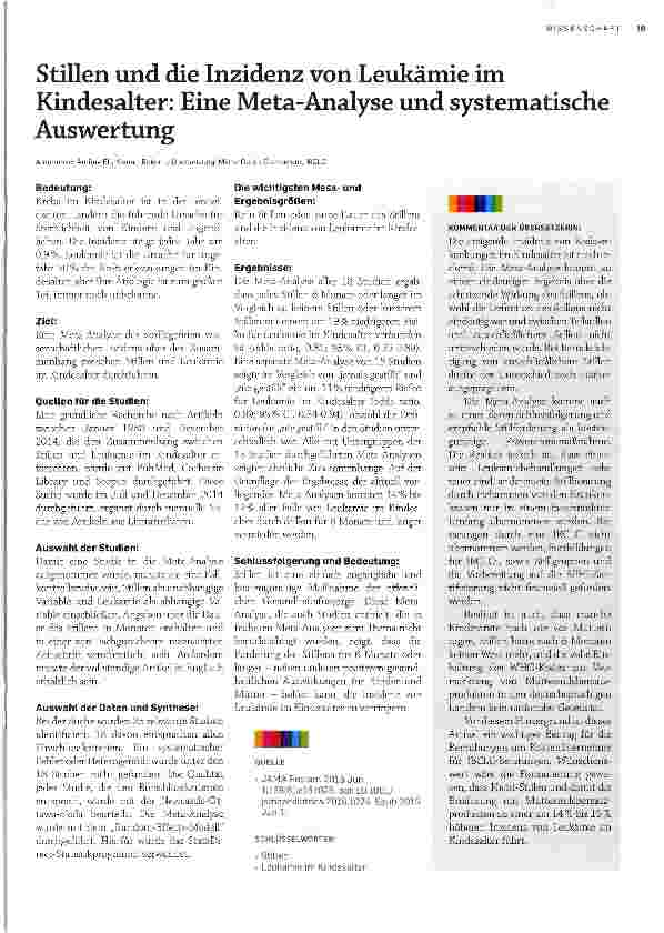 Vorschauseite 1: Stillen und die Inzidenz von Leukämie im Kindesalter: Eine Meta-Analyse und systematische Auswertung