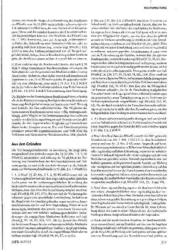 Vorschauseite 2: BVerfG zu Ablehnung der Erstattung für ein Medizinprodukt durch den G-BA