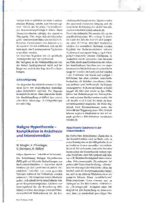 Vorschauseite 1: Maligne Hyperthermie -Komplikation in Anästhesie und Intensivmedizin