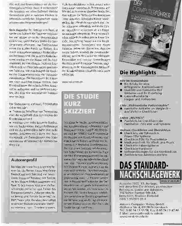 Vorschauseite 4: BENCHMARKING DER IT-BEREICHE IM KLINIKBEREICH