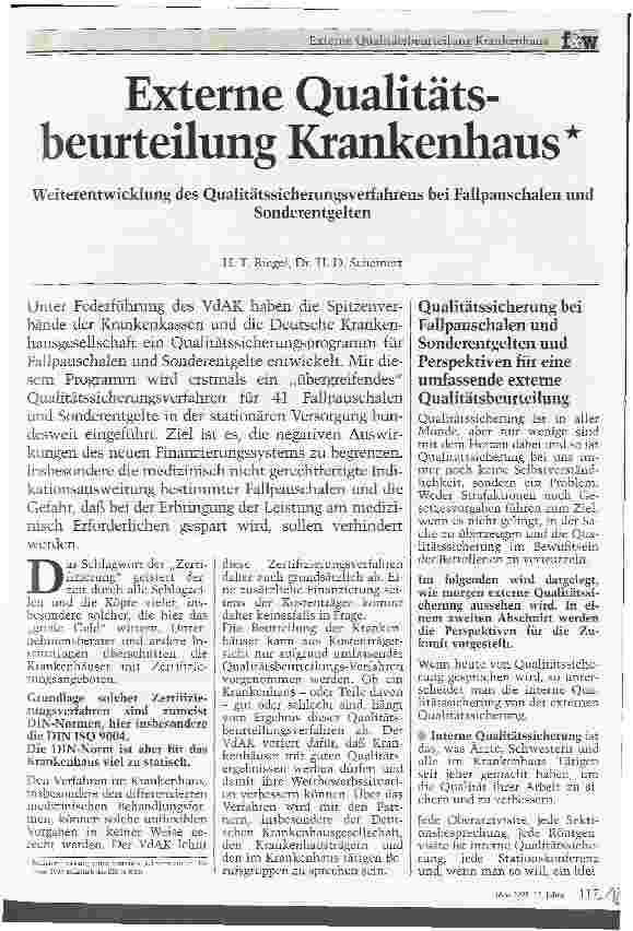 Vorschauseite 1: Externe Qualitätsbeurteilung Krankenhaus Weiterentwicklung des Qualitätssicherungsverfahrens bei Fallpauschalen und Sonderentgelten