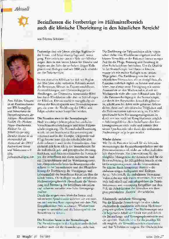 Vorschauseite 1: Beeinflussen die Festbeträge im Hilfsmittelbereichauch die klinische Überleitung in den häuslichen Bereich?