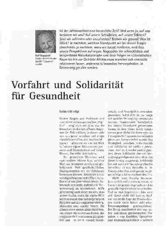 Vorschauseite 1: Vorfahrt und Solidarität für Gesundheit