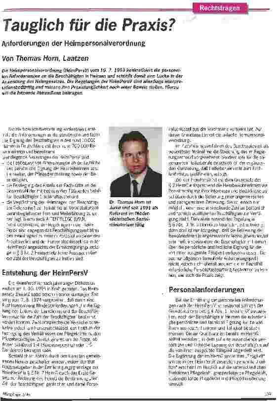 Vorschauseite 1: Tauglich für die Praxis? Anforderungen der Heimpersonalverordnung