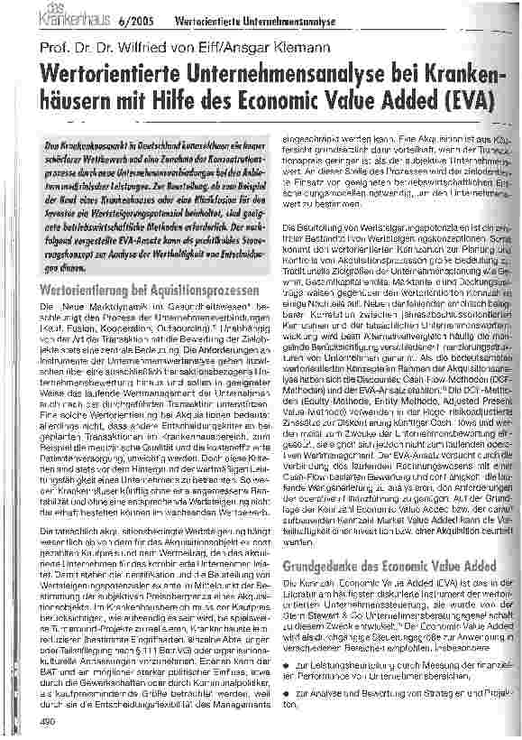 Vorschauseite 1: Wertorientierte Unternehmensanalyse bei Krankenhäusern mit Hilfe des Economic Value Added (EVA)