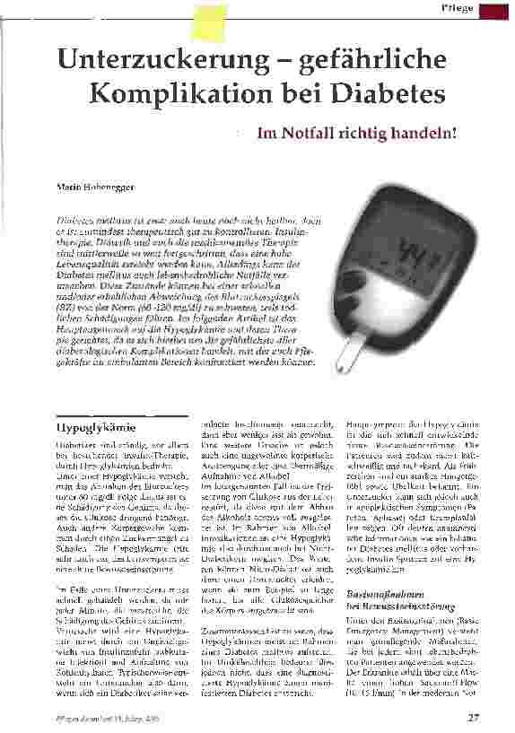 Vorschauseite 1: Unterzuckerung - gefährliche Komplikation bei Diabetes