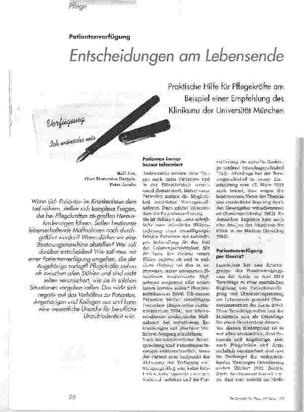 Vorschauseite 1: PatientenverfügungEntscheidungen am Lebensende