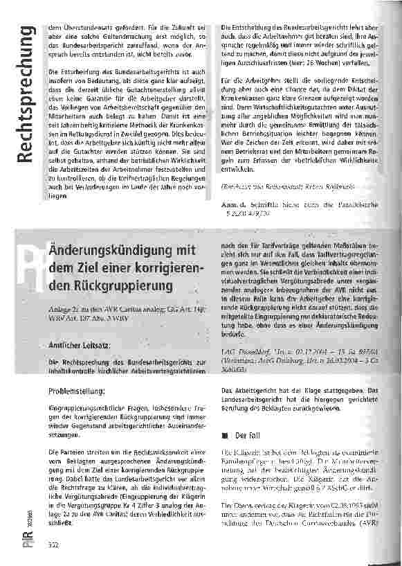 Vorschauseite 1: Anderungskündigung mit dem Ziel einer korrigieren den Rückgruppierung