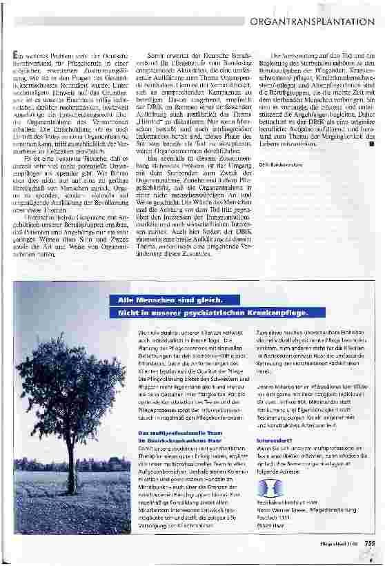 Vorschauseite 2: Zum Entwurf eines zukünftigen Transplantationsgesetzes Position des DBfK