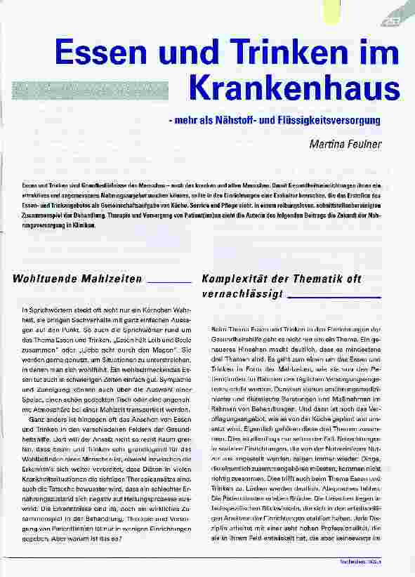 Vorschauseite 1: Essen und Trinken im Krankenhaus