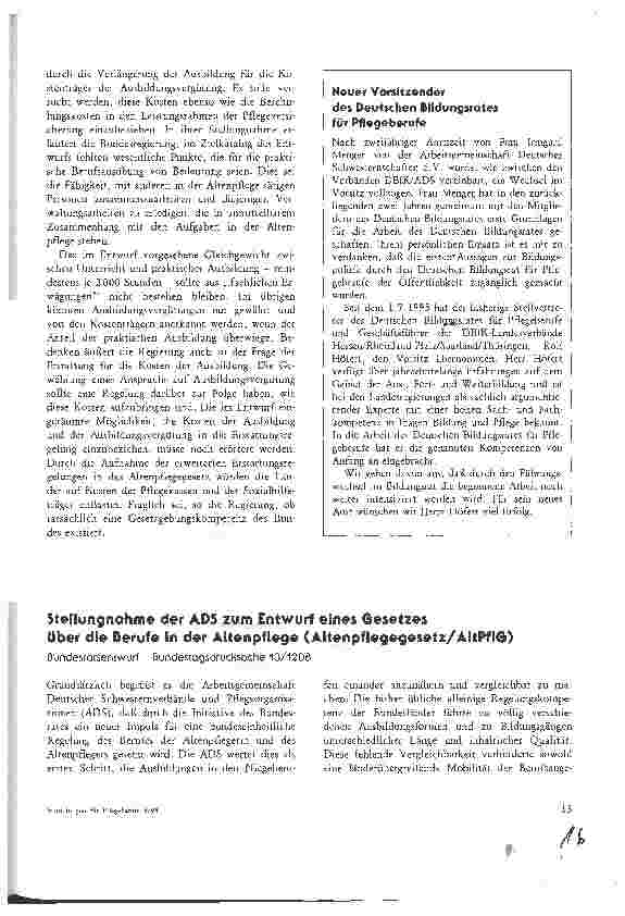 Vorschauseite 1: Stellungnahme der ADS zum Entwurf eines Gesetzes über die Berufe in der Altenpflege (Altenpflegegesetz)